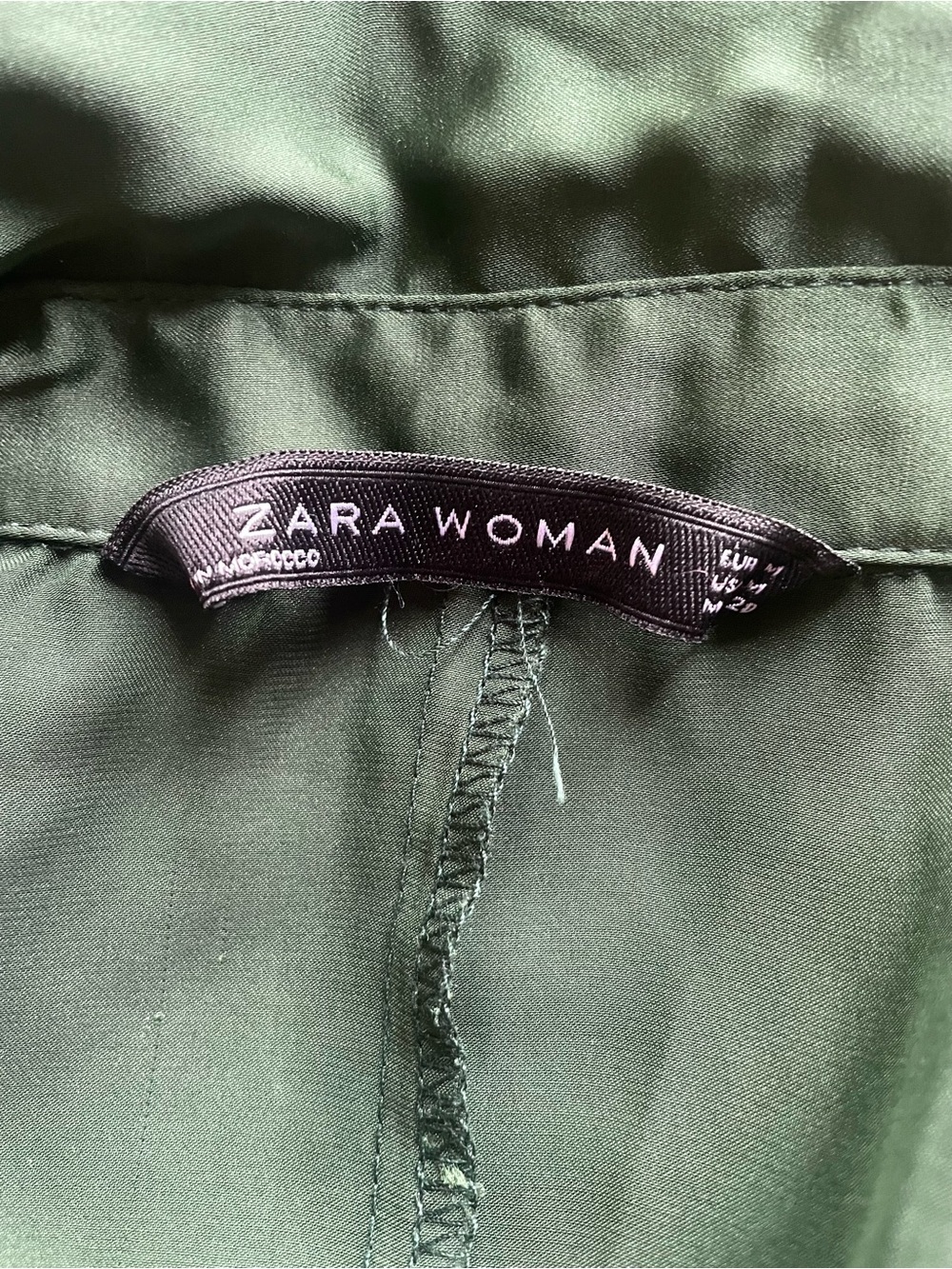 Zara Forest Green Satin Tie-Front Blouse Medium - Picture 9 of 11